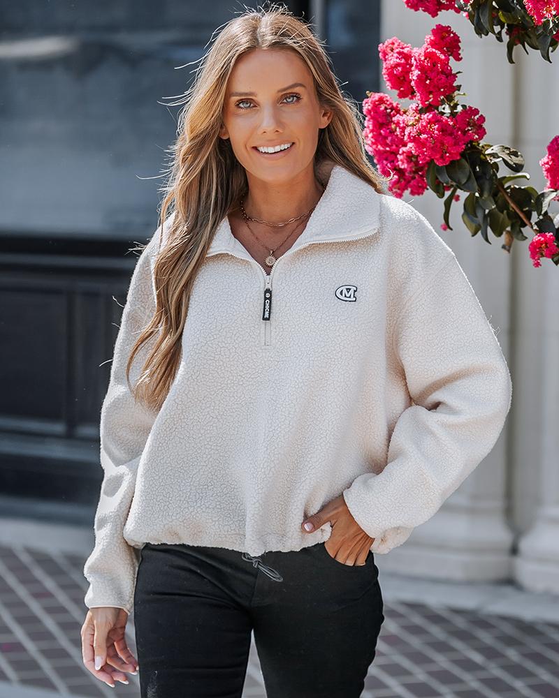 Stand Collar Drop Shoulder Half Zipper Sweatshirt Casual Drawstring Hem Faux Shearling Top, women Sweats & Hoodies, ChicMe catalog - Image 3