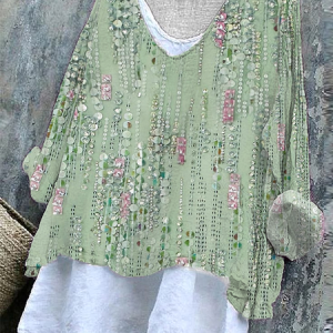 Women's Striped Long Sleeve Blouse_ Spring/Fall Printing V Neck Daily Casual Top, JustFashionNow Blouses, color:Green|size:4XL,