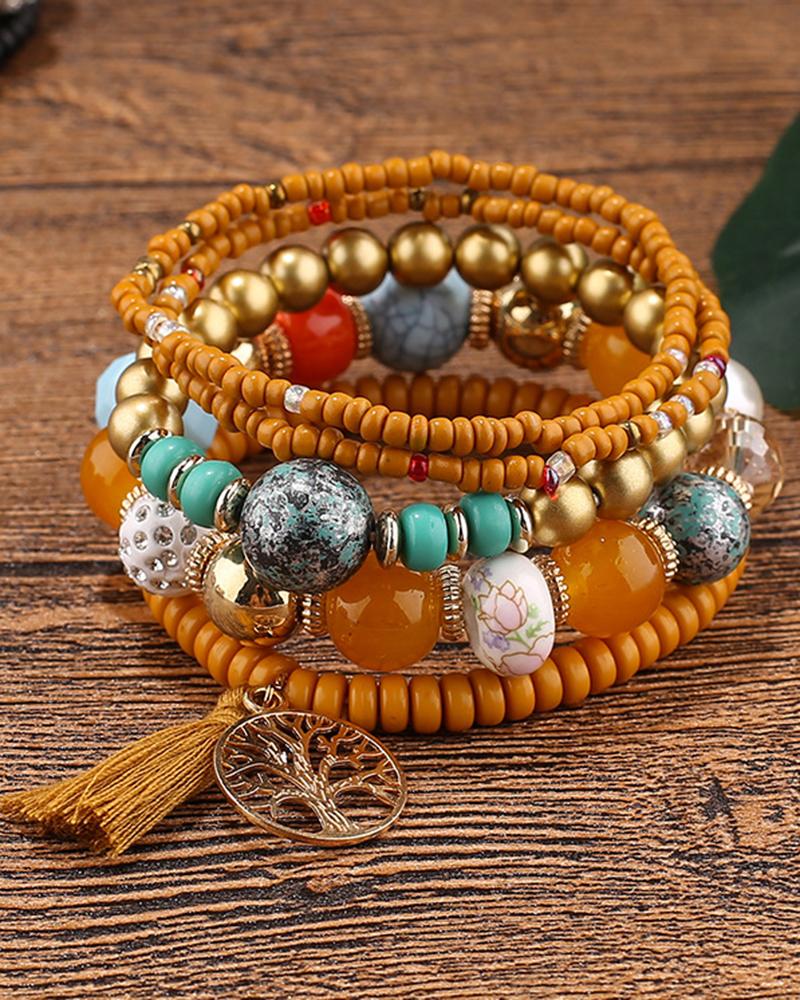 1pc Bohemian Beaded Hollow Out Geometric Tassel Multi-layer Bracelet, women Bracelet, ChicMe catalog - Image 6