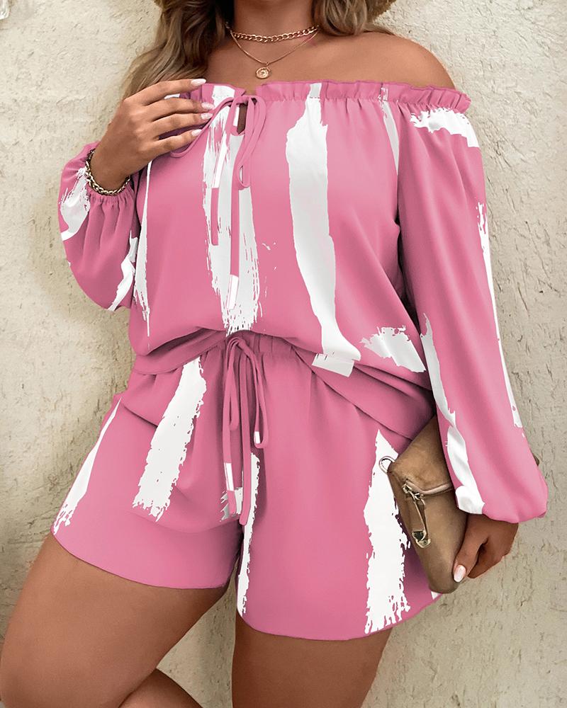 Plus Size Tie Dye Print Off Shoulder Top & Drawstring Shorts Set, women Two Piece Sets(plus), ChicMe catalog