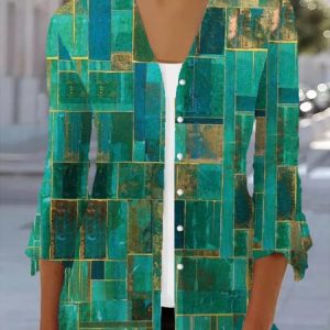 Women's Spring/Fall Outerwear Casual Geometric Jersey Shawl Jacket, JustFashionNow Coats, color:Green|size:XXL,