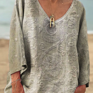 Casual Regular Fit V Neck Cotton T-Shirt, Long sleeves, Lilicloth.com