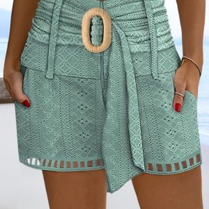Hollow-out High Waist O-Ring Belted Above Knee Pants Casual Pants with Pocket, women Pants, ChicMe catalog
