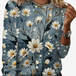 Women's Long Sleeve Tee T-shirt Spring/Fall Floral Jersey Crew Neck Daily Going Out Casual Top, JustFashionNow T-Shirts, color:Gray|size:XXL,