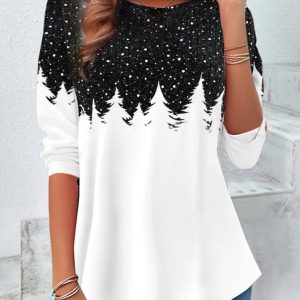 Women's Long Sleeve Tee T-shirt Spring/Fall Christmas Printing Jersey Crew Neck Holiday Going Out Casual Top, JustFashionNow T-Shirts, color:Black|size:XXL,