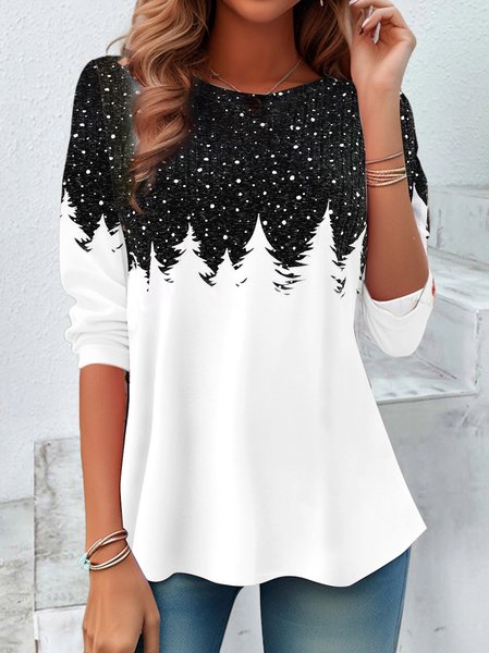 Women's Long Sleeve Tee T-shirt Spring/Fall Christmas Printing Jersey Crew Neck Holiday Going Out Casual Top, JustFashionNow T-Shirts, color:Black|size:XXL,