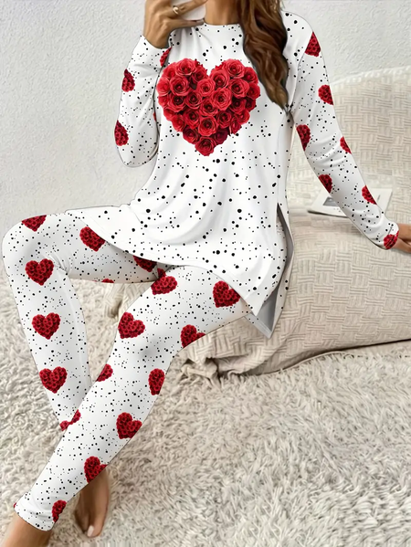Women's Printing Polka Dots Daily Going Out Two Piece Set Long Sleeve Casual Spring/Fall Top With Pants Matching Set, JustFashionNow Suit Set, color:White|size:XXL,