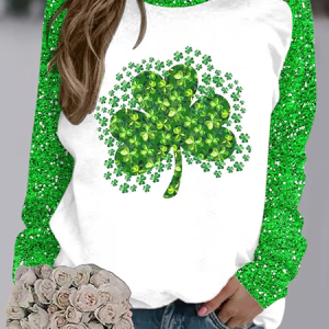 Women's St. Patrick's Day Floral Shamrock Crew Neck Printing Casual Spring/Fall Long Sleeve Sweatshirt, JustFashionNow Sweatshirts & Hoodies, color:White|size:XXL,