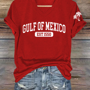 Women's Gulf Of Mexico Printed V Neck T-Shirt, T-shirts, Lilicloth.com