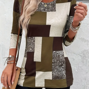 Women's Long Sleeve Tee T-shirt Spring/Fall Geometric Printing Crew Neck Casual Graphic Tee Top, JustFashionNow T-Shirts, color:As Picture|size:XXL,
