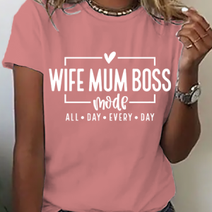 Mum Wife Boss Cotton T-Shirt, T-shirts, Lilicloth.com