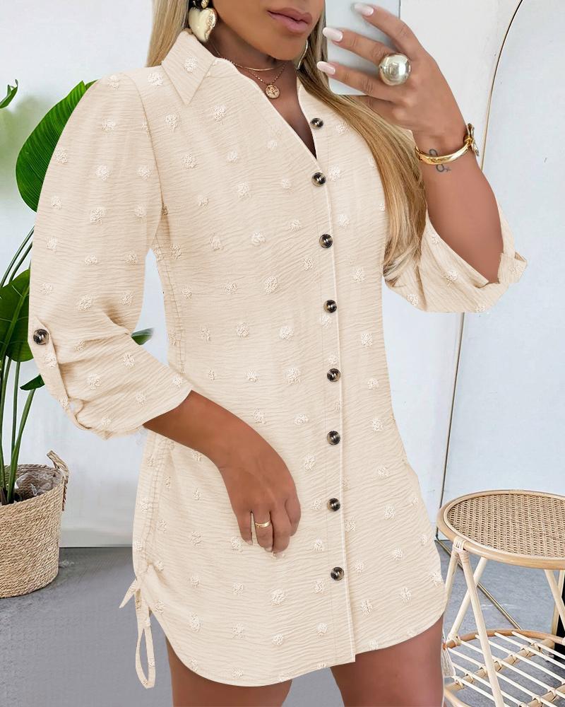 Large Swiss Dot Stand Collar Long Sleeve Chiffon Shirt Dress Casual Button Design Mini Dress, women Shirt Dresses, ChicMe catalog