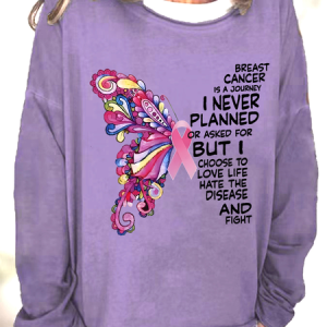 Breast Cancer Awareness Butterfly Graphic Casual Loose Animal Sweatshirt, Hoodies&Sweatshirts, Lilicloth.com