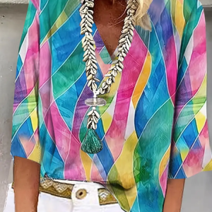 Women's Geometric Spring V-Neck Printed Casual Blouse, Blouses, Lilicloth.com
