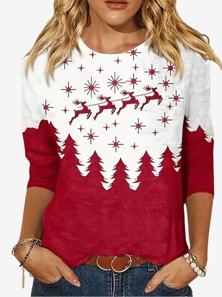 Women's Long Sleeve Tee T-shirt Spring/Fall Color Block Jersey Crew Neck Daily Going Out Casual Top, JustFashionNow T-Shirts, color:Red|size:XXL,