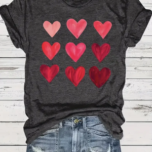 Women's Short Sleeve Tee T-shirt Summer Heart/Cordate Printing Crew Neck Casual Graphic Tee Top, JustFashionNow T-Shirts, color:Gray|size:XXL,