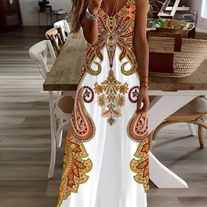 Women's Gallus Summer Ethnic Dress Spaghetti Daily Going Out Vacation Maxi A-Line Slip Dress, JustFashionNow Dresses, color:Orange|size:XXL,