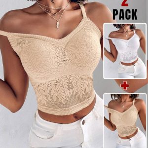 2-Pack Womens Lace V-Neck Adjustable Spaghetti Straps Bralette Camisoles Sexy Soft Crop Cami Top, women Tanks & Crop Tops, ChicMe catalog