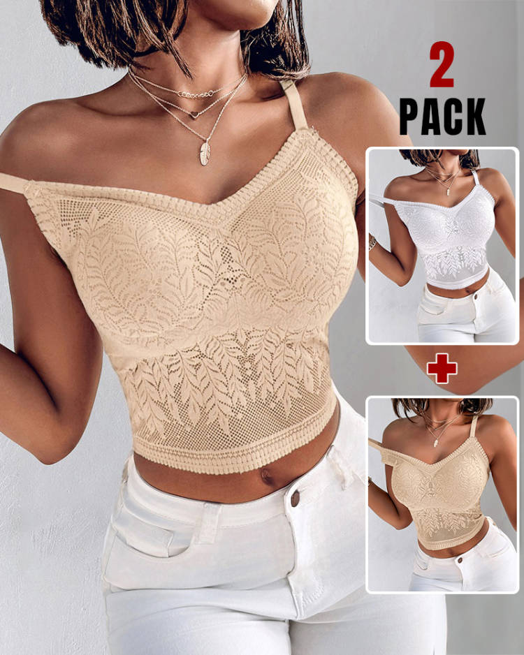 2-Pack Womens Lace V-Neck Adjustable Spaghetti Straps Bralette Camisoles Sexy Soft Crop Cami Top, women Tanks & Crop Tops, ChicMe catalog