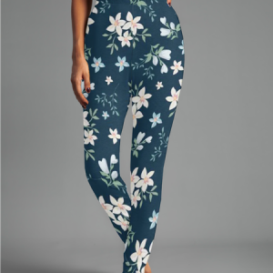 Women's Casual Floral Jersey All Season Long Leggings, JustFashionNow Leggings, color:Blue|size:XXL,