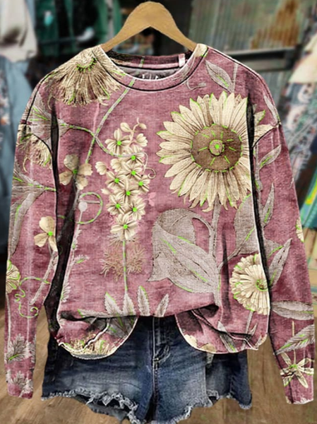 Women's Floral Spring Print Casual Long Sleeve Sweatshirt, Hoodies&Sweatshirts, Lilicloth.com - Image 2