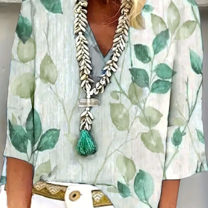 Women's Floral Three Quarter Sleeve Blouse_ Spring/Fall Printing V Neck Daily Casual Top, JustFashionNow T-Shirts, color:As Picture|size:XXL