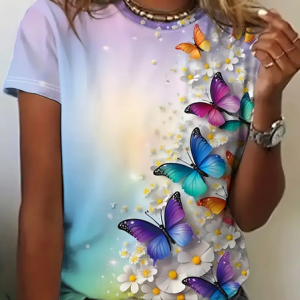 Women's Floral Short Sleeve Tee T-shirt Crew Neck Printing Casual Summer Graphic Tee Top, JustFashionNow T-Shirts, color:As Picture|size:XXL