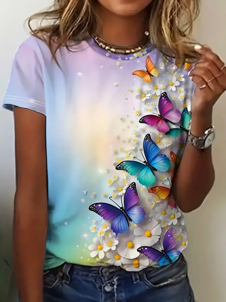 Women's Floral Short Sleeve Tee T-shirt Crew Neck Printing Casual Summer Graphic Tee Top, JustFashionNow T-Shirts, color:As Picture|size:XXL,