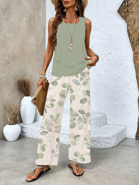 Women's Floral Spring Print Casual Tank Top Pants Two Piece Suit, Two-pieces, Lilicloth.com - Image 8