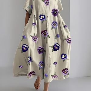 Women's Artistic Floral Print Vintage Casual Dress, Dresses, Lilicloth.com