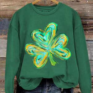 Women's Shamrock Crew Neck Casual Spring/Fall Long Sleeve Sweatshirt, JustFashionNow Sweatshirts & Hoodies, color:Green|size:M,