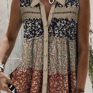 Women's Sleeveless Tank Top Camisole Summer Small Floral Shirt Collar Holiday Going Out Casual Top, JustFashionNow Tanks & Camis, color:Multicolor|size:XXL,
