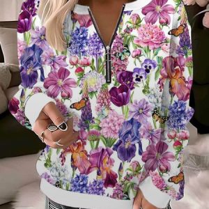 Women's Crew Neck Floral Casual Spring/Fall Long Sleeve Sweatshirt, JustFashionNow Sweatshirts & Hoodies, color:flower|size:XXL,