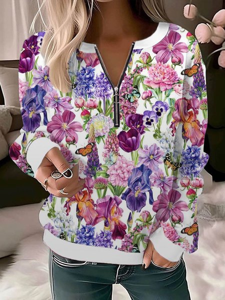 Women's Crew Neck Floral Casual Spring/Fall Long Sleeve Sweatshirt, JustFashionNow Sweatshirts & Hoodies, color:flower|size:XXL,