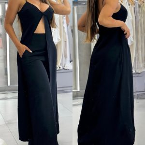 2 Pieces Outfit Spaghetti Strap V-Neck Hollow-out Long Tank and Casual Pocket Design Pants Set, women Two-piece Sets, ChicMe catalog