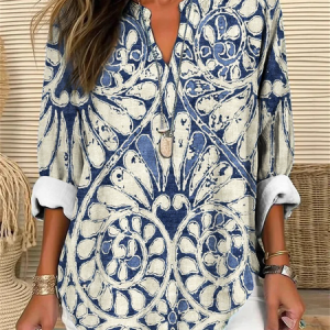 Color Block Abstract graphic Loose Cotton-Blend Simple Shirt, Blouses, Lilicloth.com