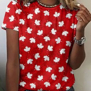 Casual Geometric Crew Neck Short Sleeve T-shirt, T-shirts, color:Red|size:4XL, catalog Noracora shop