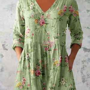 Women's Floral Half Sleeve Blouse_ Summer Printing V Neck Daily Casual Top, JustFashionNow Blouses, color:Green|size:4XL