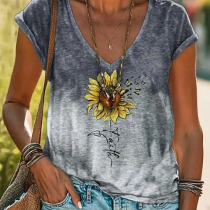 Women's Floral Spring Print Casual V-Neck Short Sleeve T-Shirt, T-shirts, Lilicloth.com