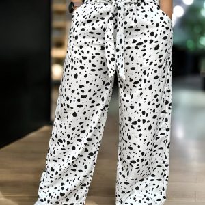 Leopard Pattern Tied Detail Drawstring Wide Leg Pants Casual Pants, women Pants, ChicMe catalog