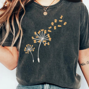 Women's Dandelion Dog Cute Print Vintage Washed T-shirt, T-shirts, Lilicloth.com