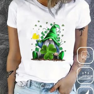 Women's St. Patrick's Day Shamrock Short Sleeve Tee T-shirt Crew Neck Casual Summer Top, JustFashionNow T-Shirts, color:White|size:XXL,