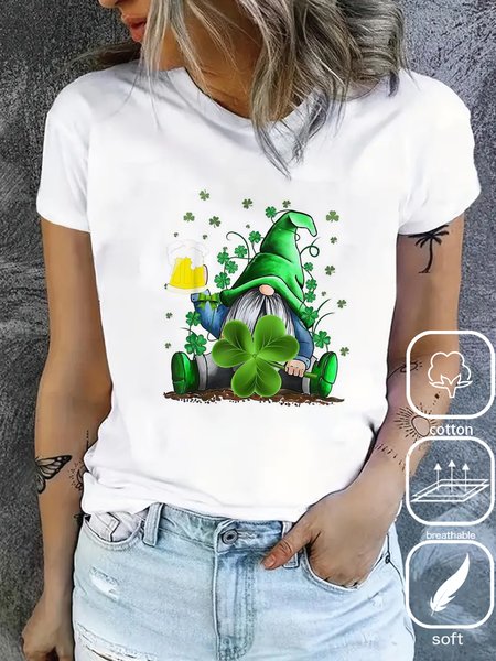Women's St. Patrick's Day Shamrock Short Sleeve Tee T-shirt Crew Neck Casual Summer Top, JustFashionNow T-Shirts, color:White|size:XXL,