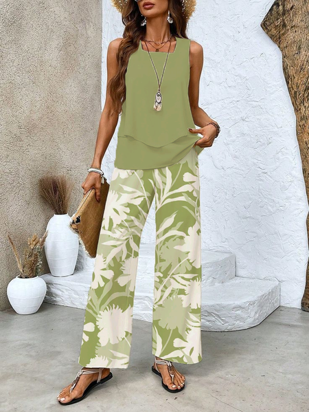 Women's Floral Spring Print Casual Tank Top Pants Two Piece Suit, Two-pieces, Lilicloth.com - Image 5