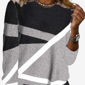 Women's Long Sleeve Tee T-shirt Spring/Fall Color Block Jersey Crew Neck Daily Going Out Casual Top, JustFashionNow T-Shirts, color:Gray|size:XXL,