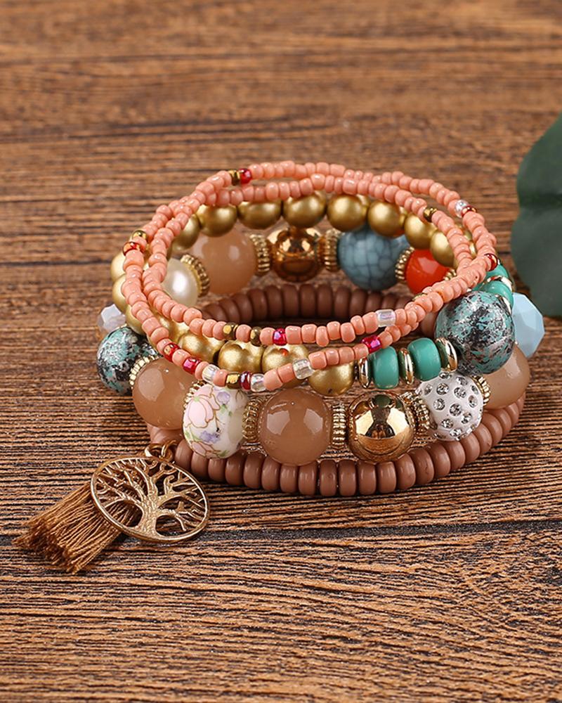1pc Bohemian Beaded Hollow Out Geometric Tassel Multi-layer Bracelet, women Bracelet, ChicMe catalog - Image 5