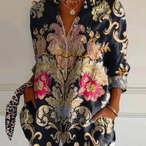 Women Ethnic Shirt Collar Long Sleeve Shirt Casual Daily Spring/Fall Top, JustFashionNow Blouses, color:Multicolor|size:4XL