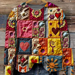 Women's Patchwork Art Print Loose Geometric Casual Sweatshirt, Hoodies&Sweatshirts, Lilicloth.com