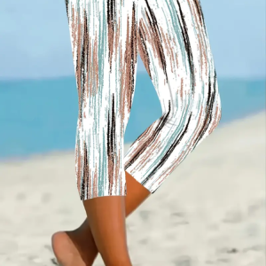 Women's Trousers Elastic Waist Legging Daily Going Out Casual Printing Striped Summer Pants, JustFashionNow Leggings, color:As Picture|size:XXL,