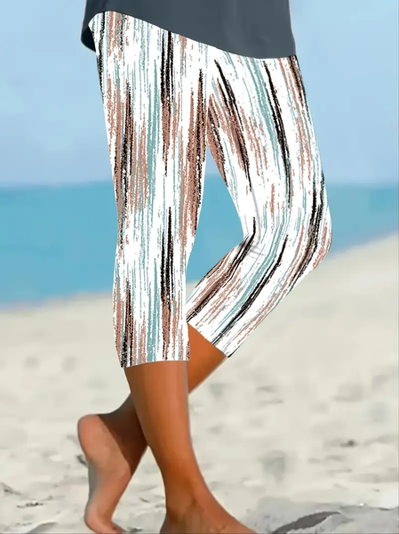 Women's Trousers Elastic Waist Legging Daily Going Out Casual Printing Striped Summer Pants, JustFashionNow Leggings, color:As Picture|size:XXL,